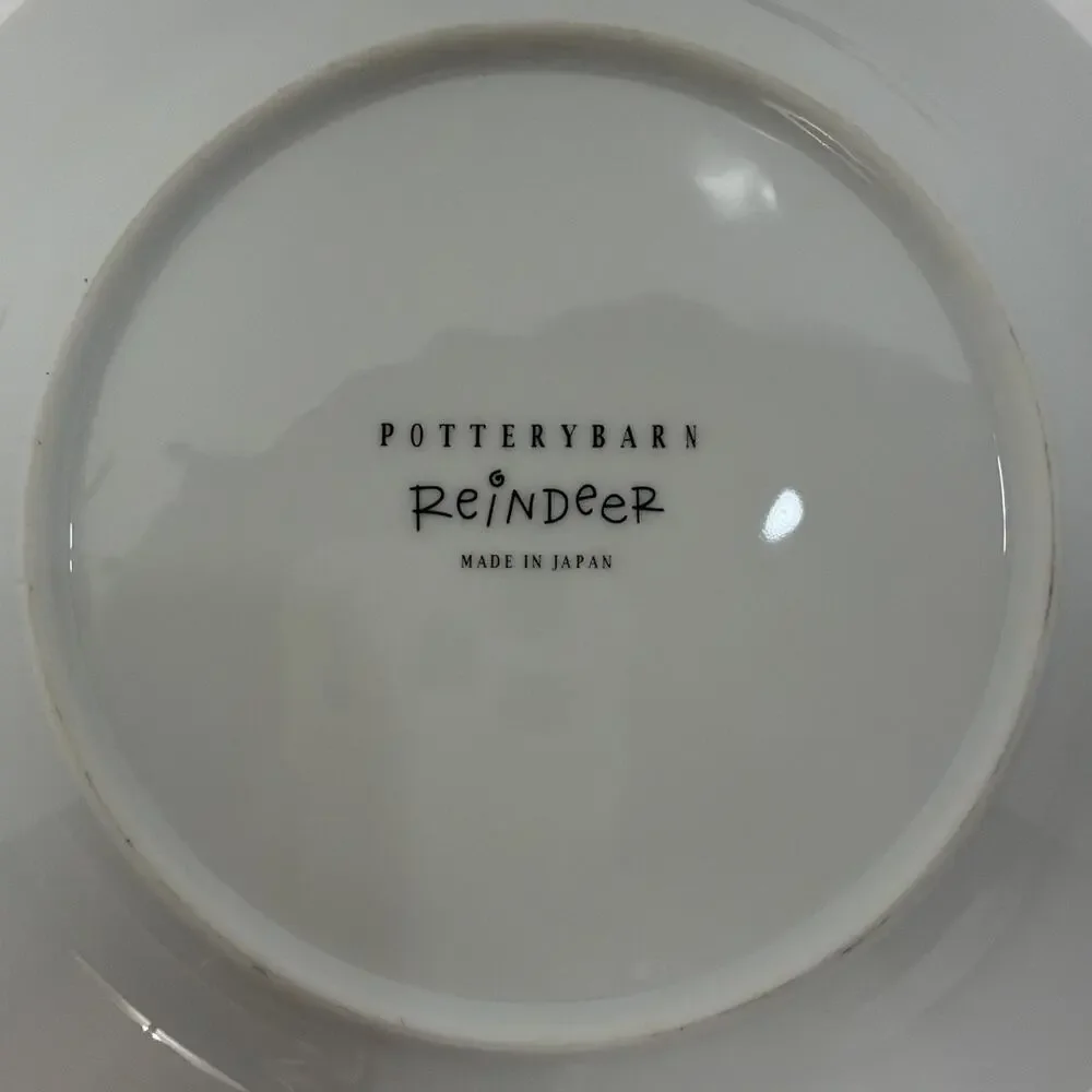 Pottery Barn Reindeer Set of 4 Salad Dessert Plates Vixen Dasher Dancer Prancer